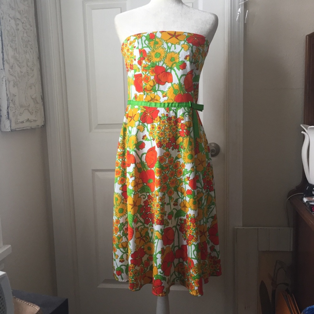 Eva Franco Cotton Strapless Dress. 10